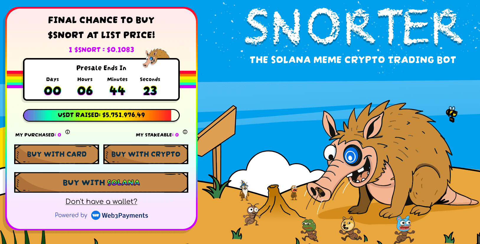 Snorter Token ($SNORT) Countdown-Widget von der Website.