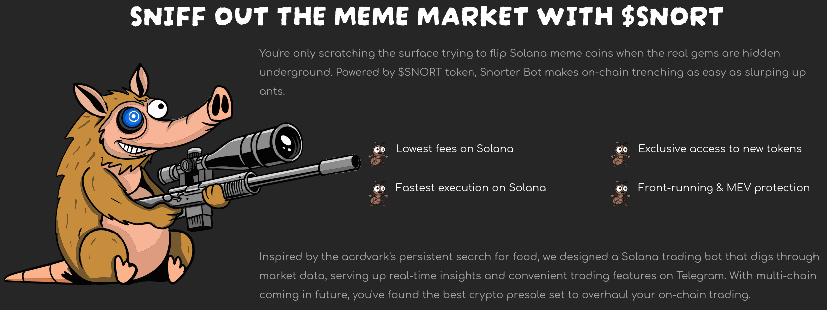 Der Telegram-Bot von Snorter Token für Solana-Händler.