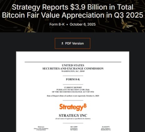 Strategy’s 8-K form announcing a $3.9B in Bitcoin FVA