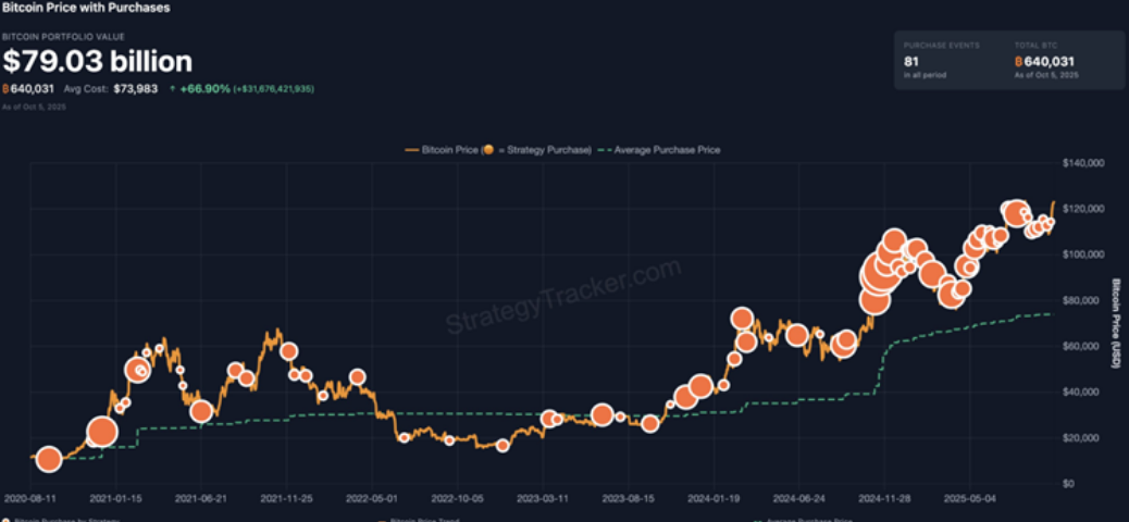 Die Bitcoin -Käufe der Strategie im Laufe der Jahre.