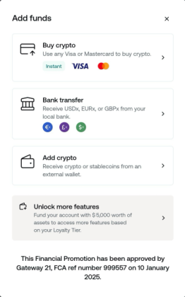 Top-up methods on Nexo