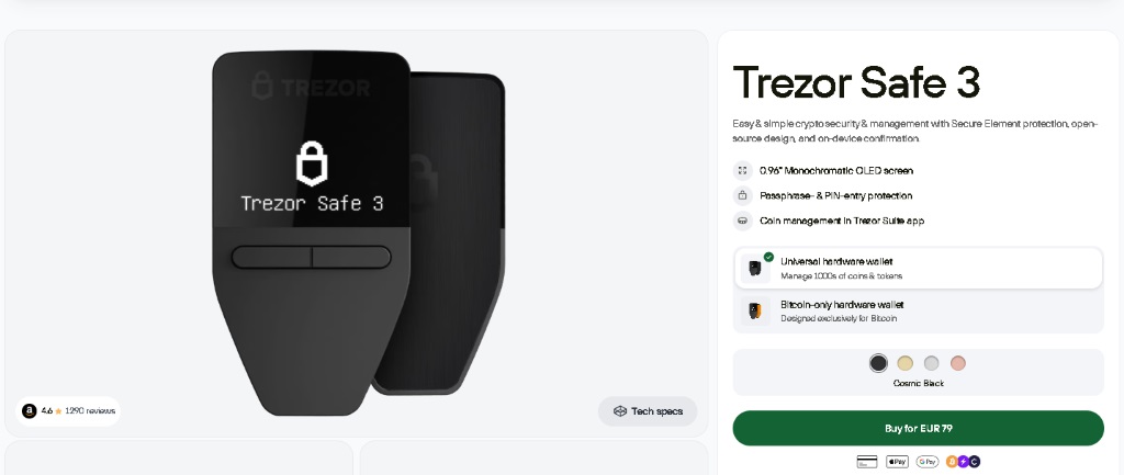 Trezor Safe 3 Достъпен и сигурен хардуерен