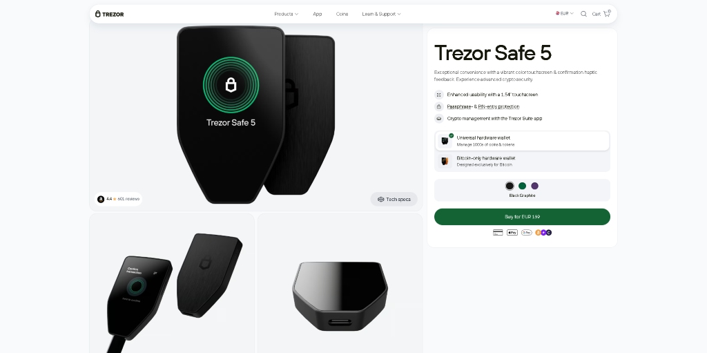 Trezor Safe 5 patikimiausias būdas saugoti kriptovaliutas