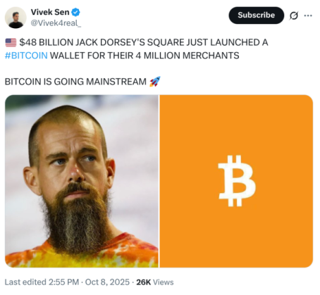 X post sharing announcement that Bitcoin's going mainstream