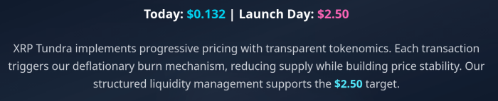 XRP Tundra presale target launch price.