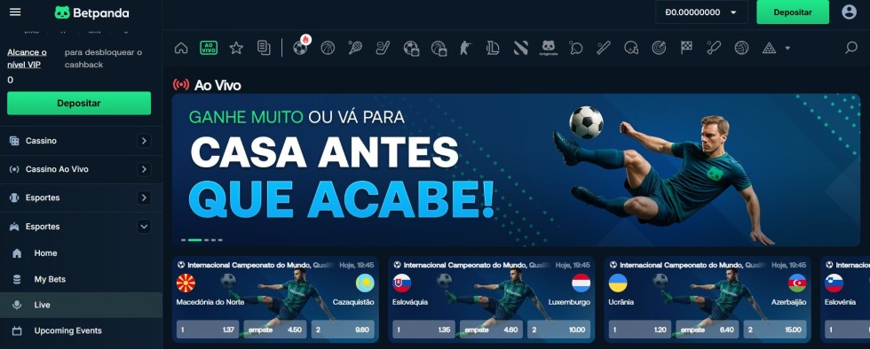 Área de apostas ao vivo Betpanda