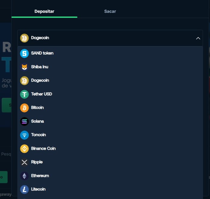 Tela de depósito Betpanda