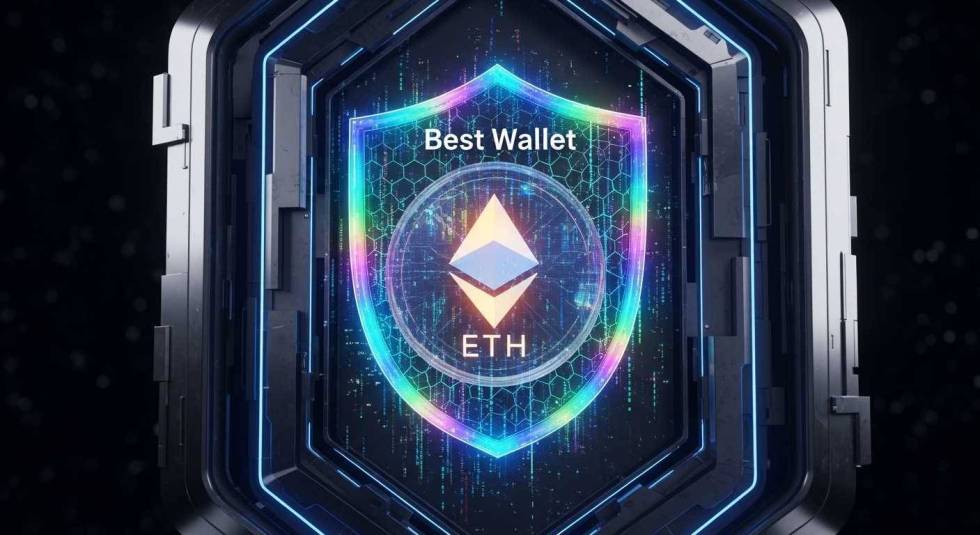 ภาพกระเป๋าเงินดิจิทัล Best Wallet ปกป้องโลโก้ ETH อย่างปลอดภัย ด้วยเกราะป้องกันที่แข็งแกร่งและแสงสว่างสดใส