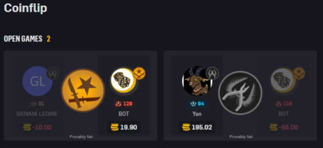 Open coinflip games on CSGOEmpire