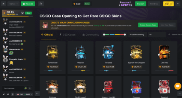 تشكيلة صناديق مفتوحة على Clash.gg للحصول على سكنات نادرة في CS:GO