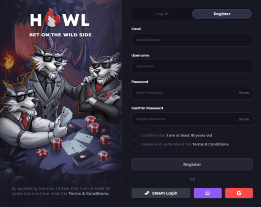 Account sign-up on Howl.