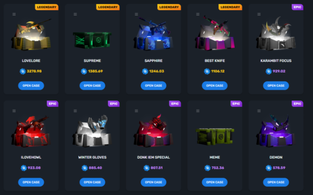 Case opening screen on SkinsLuck.