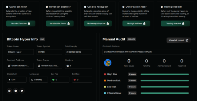 The Coinsult audit report for Bitcoin Hyper.