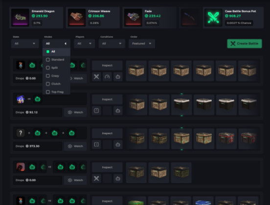 تشكيلة أوضاع معارك الصناديق على CSGOLuck