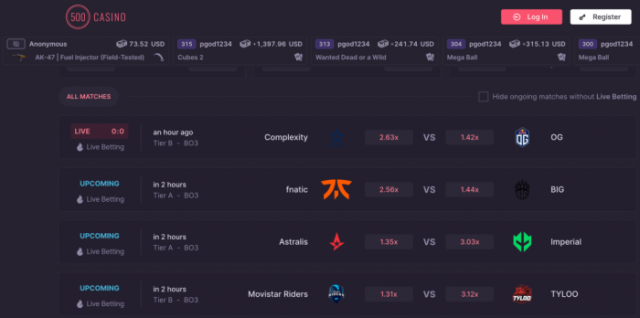 PvP duels on CSGO500.