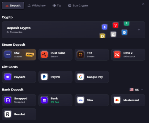 Making a deposit on the Howl interface.