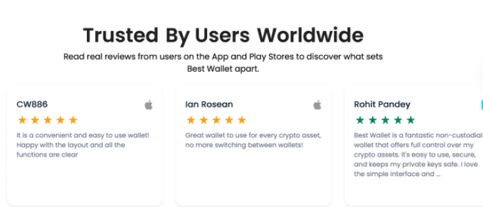 Best Wallet reviews on Google Play Store and App Store.