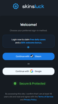 Sign-up screen on SkinsLuck.
