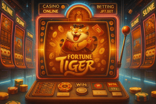 Máquina Fortune Tiger com tigre dourado e moedas no cassino online