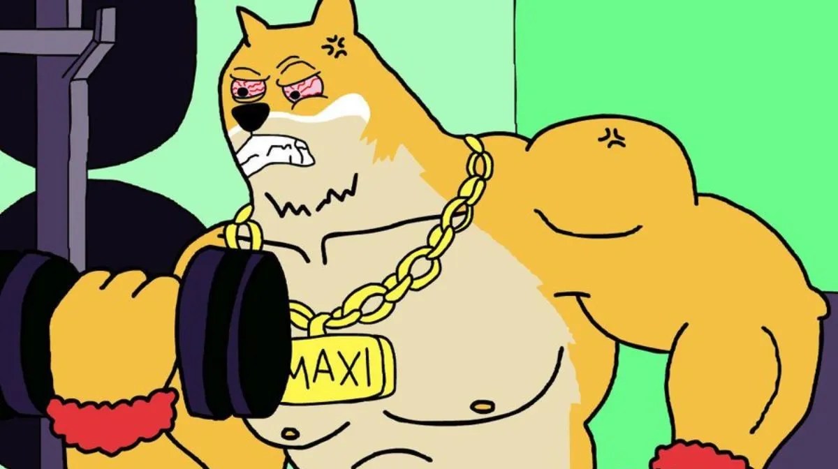 筋肉ムキムキのドージ（Doge）が筋トレをしている画像