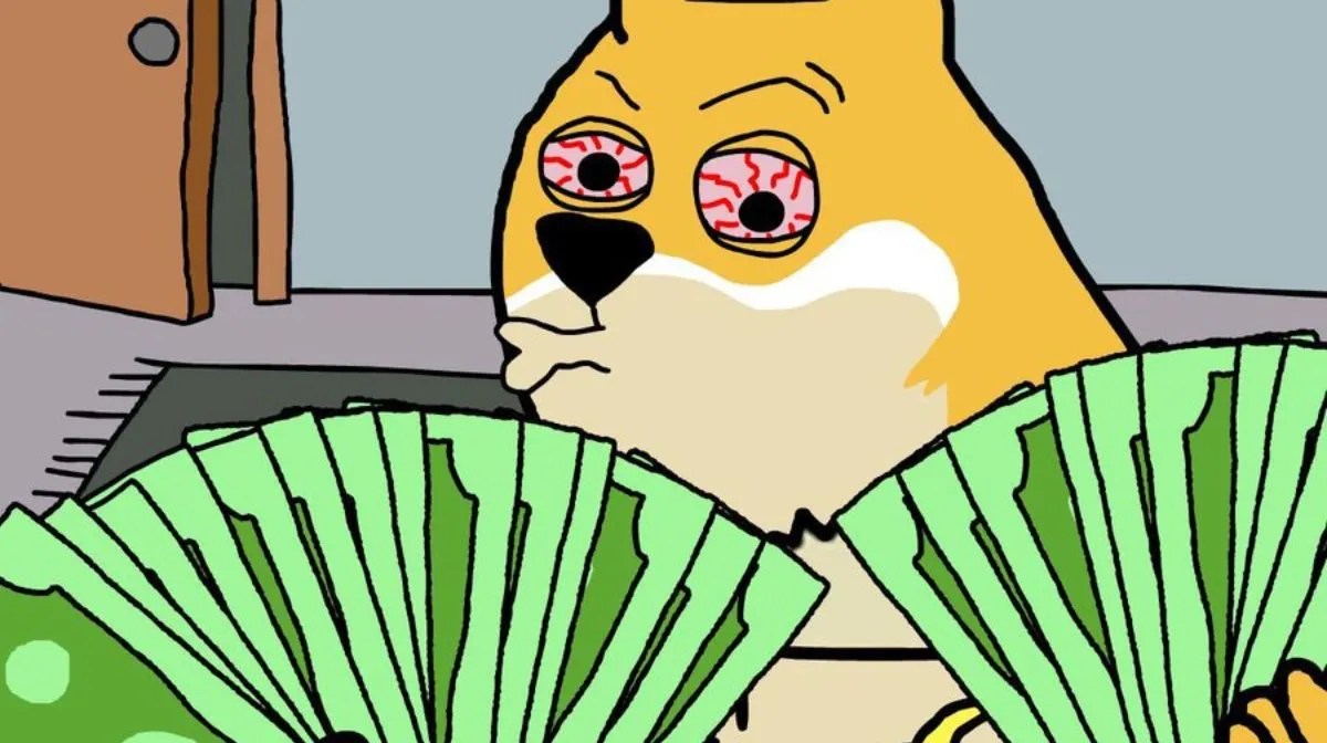 筋肉ムキムキのドージ（Doge）が札束を持っている画像