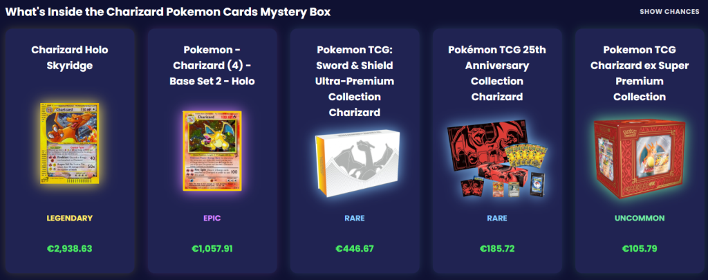 Obsah charizard mystery boxu 