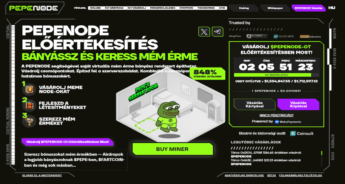 Pepenode (PEPENODE) — „virtuális bányászat” játékszerű node-okkal és fejlesztésekkel