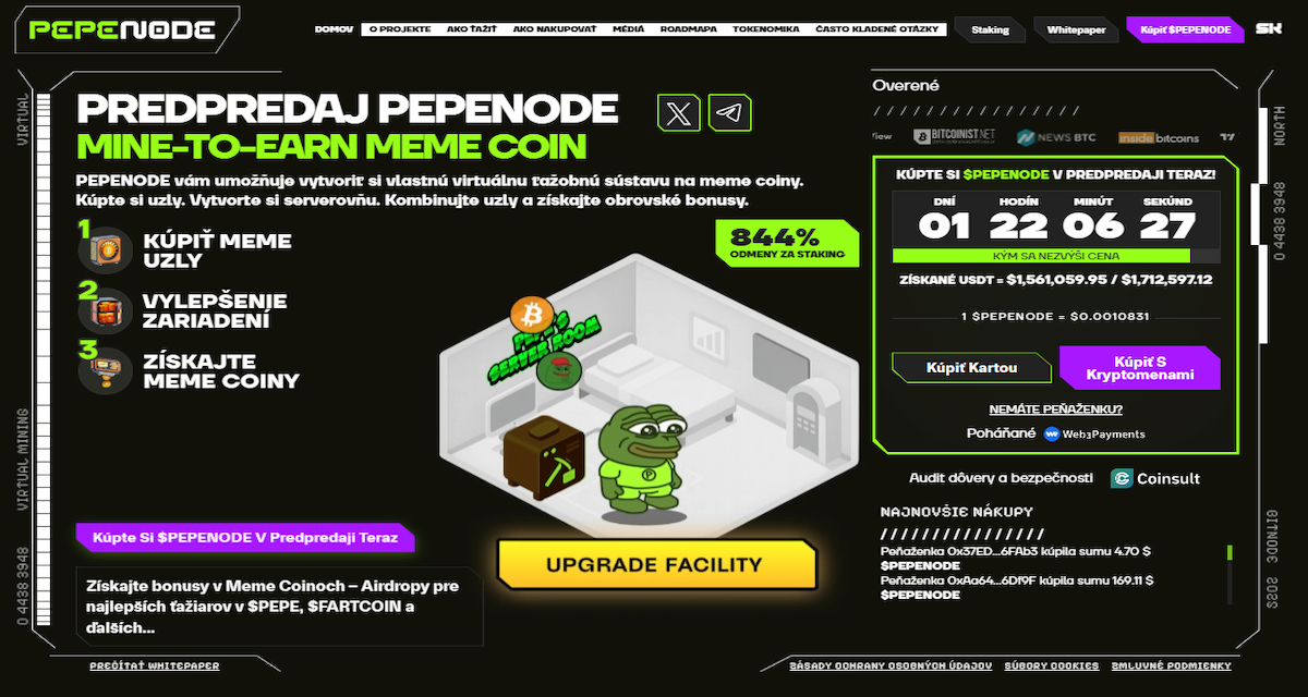 Pepenode (PEPENODE) — „virtuálna ťažba” s gamifikovanými nodmi a vylepšeniami