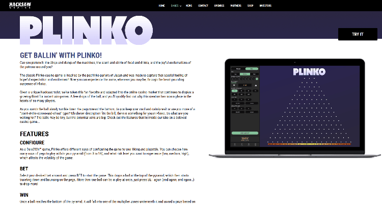 Hacksaw Gaming Plinko – inovatyvus požiūris į klasikinį Plinko