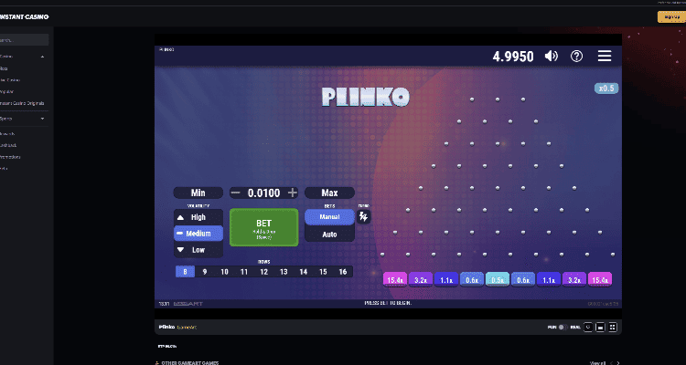 1. Instant Casino - iki 200 % pasveikinimo premija ir nemokama Plinko versija