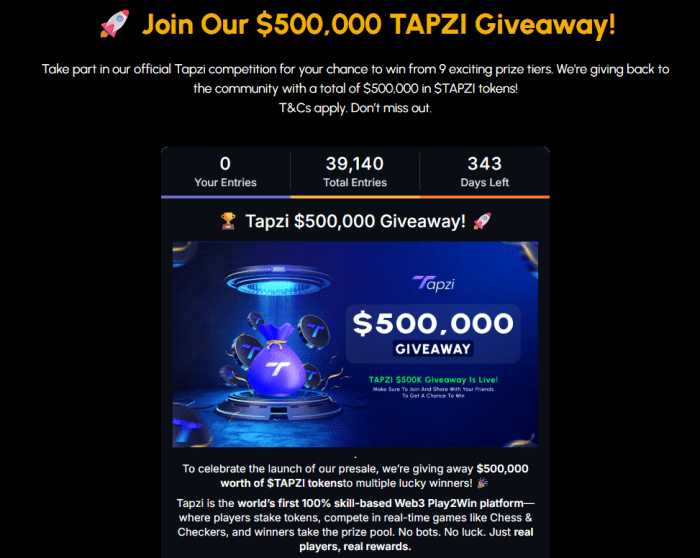 Tapzi launches $500K giveaway.