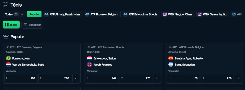 Area de apostas em tenis no Betpanda