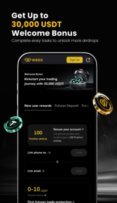 6. Weex  – No-KYC Custodial Wallet with 1,700+ Cryptos and a Chance to Win 30K $USDT Welcome Bonus