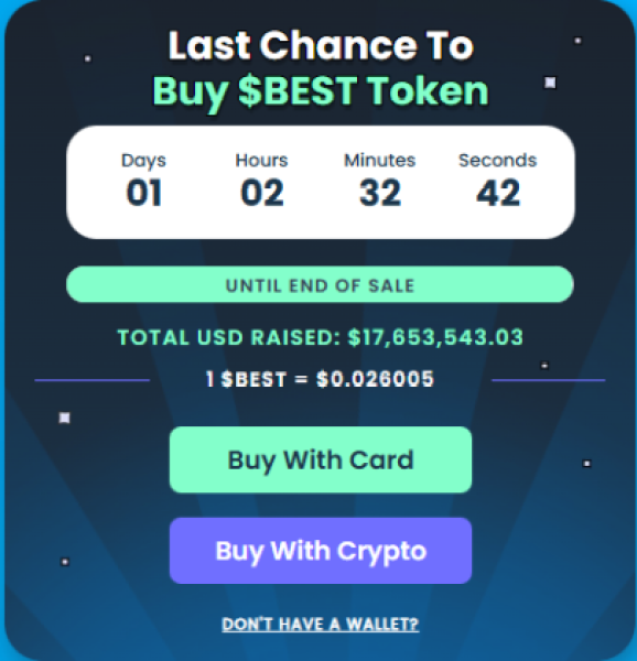 $BEST’s presale numbers and countdown.