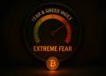 มาตรวัด Extreme Fear กับเหรียญ Bitcoin เรืองแสงด้านล่าง