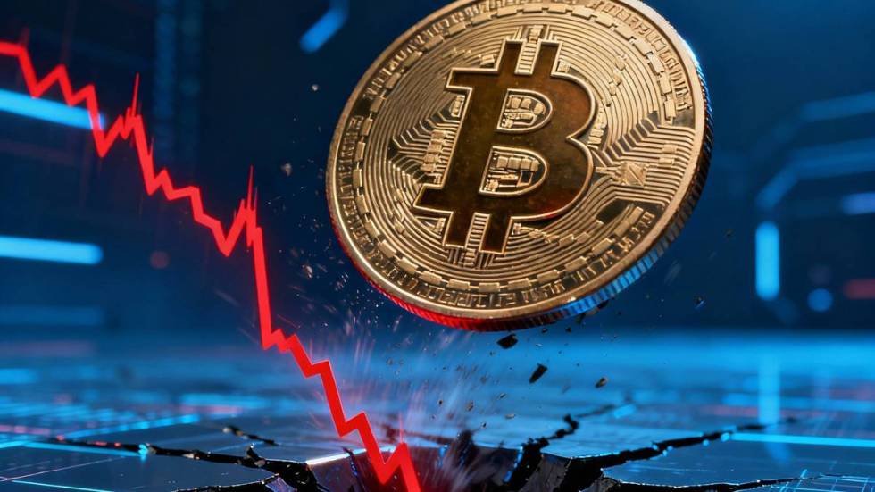 กราฟราคา Bitcoin แสดงแท่งเทียนสีแดงขนาดใหญ่ร่วงทะลุเส้นแนวรับ SMA 50 สัปดาห์ ส่งสัญญาณตลาดหมี