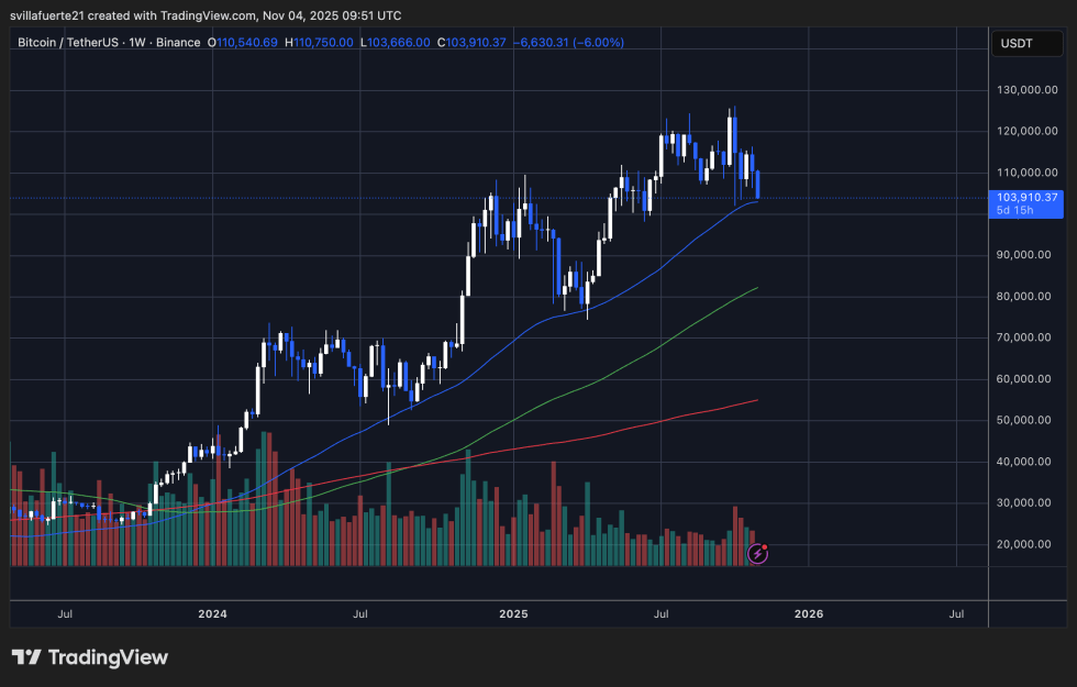 BTC testing 50-week SMA | Source: BTCUSDT chart on TradingView