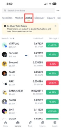 Binance Alpha feature