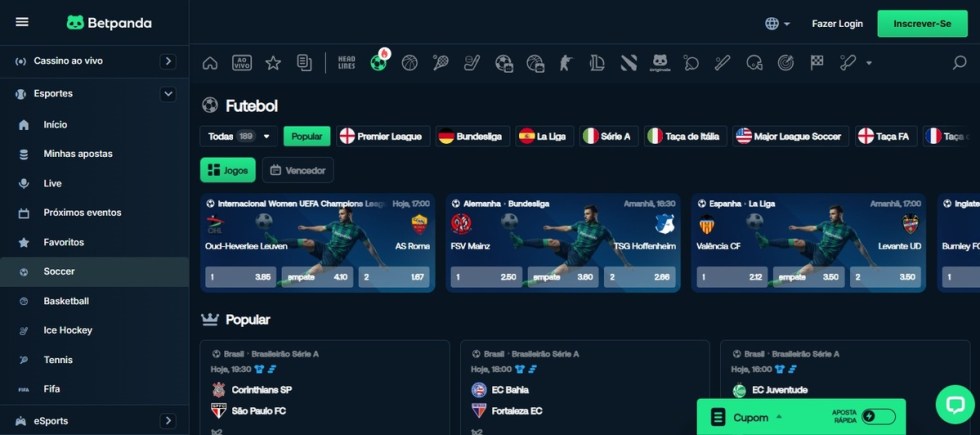Tela de apostas esportivas no BetPanda para aplicar o handicap asiático