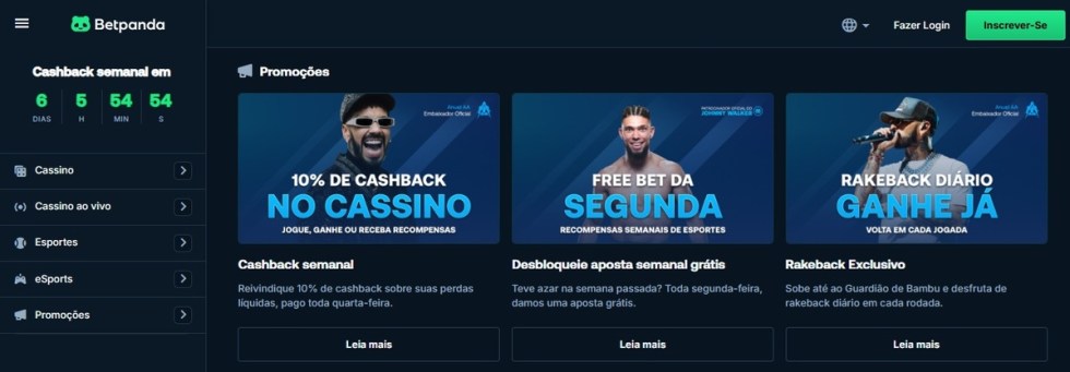 Promoções disponíveis no BetPanda