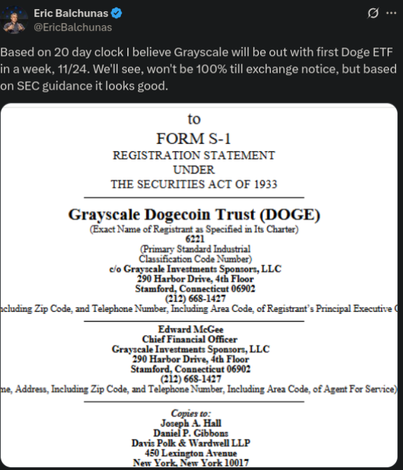 Eric Balchunas X post about a Dogecoin ETF