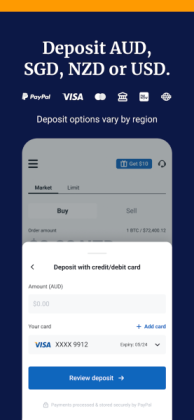Fiat deposit option on the Independent Reserve mobile app.