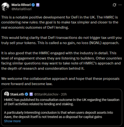 Maria Riivari announcing UK’s ‘no gain, no loss’ tax approach.