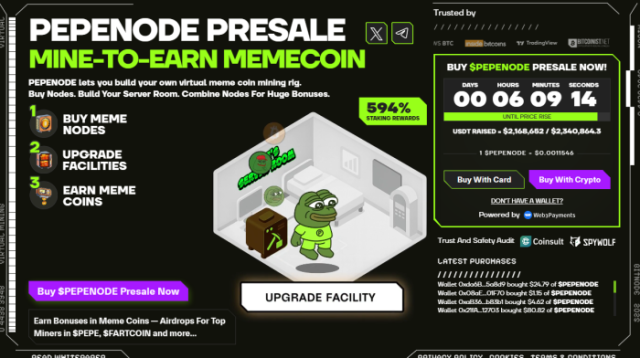$PEPENODE’s presale numbers and mine-to-earn mechanics.