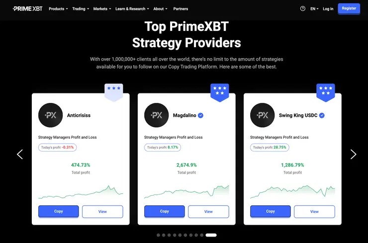 PrimeXBT copy trading platforma