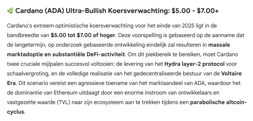 Gemini AI voorspeelt Cardano Q4 2025