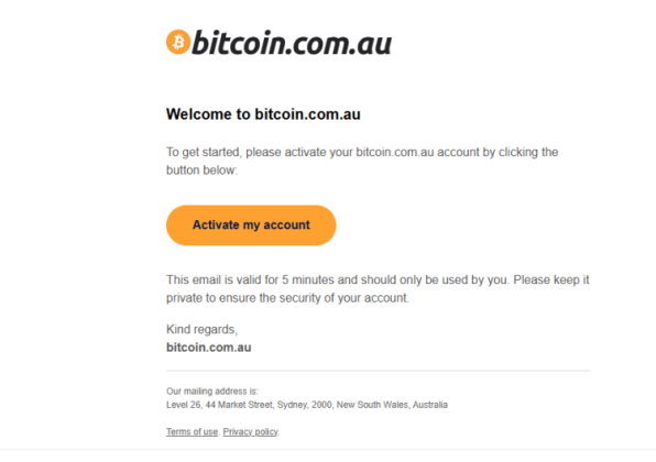 Sign-up screen on Bitcoin.com.au