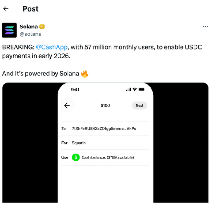 Solana announces stablecoin feature on Cash App