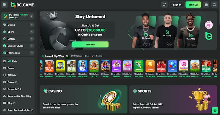 BC.Game casino UK homepage showcasing crypto games, bonuses, and PayPal-style payment options for UK players at top PayPal casino sites.