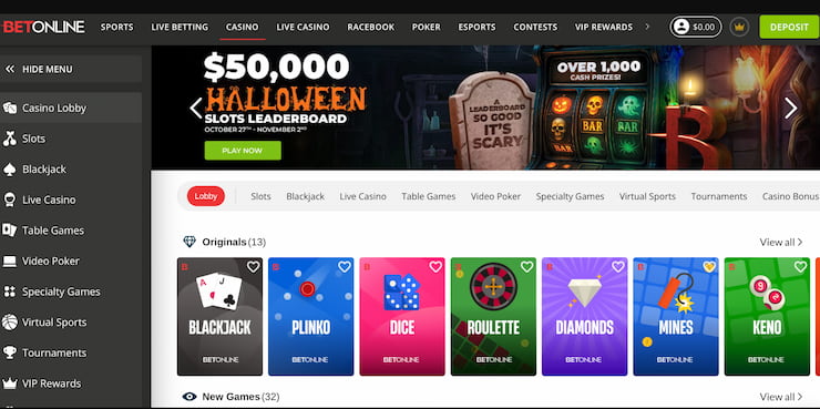 Screenshot of BetWhale Casino homepage showing a 250% welcome bonus banner and popular slot games available to Alabama online casino players.